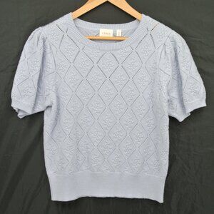 Cyrus Periwinkle Knitted Short Sleeve Sweater S Luxury